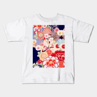 ANTIQUE JAPANESE FLOWERS Pink White Wild Roses Kimono Style Floral Kids T-Shirt